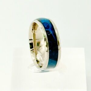 Stylish Silver Ring with Blue Inlay size 11 #004